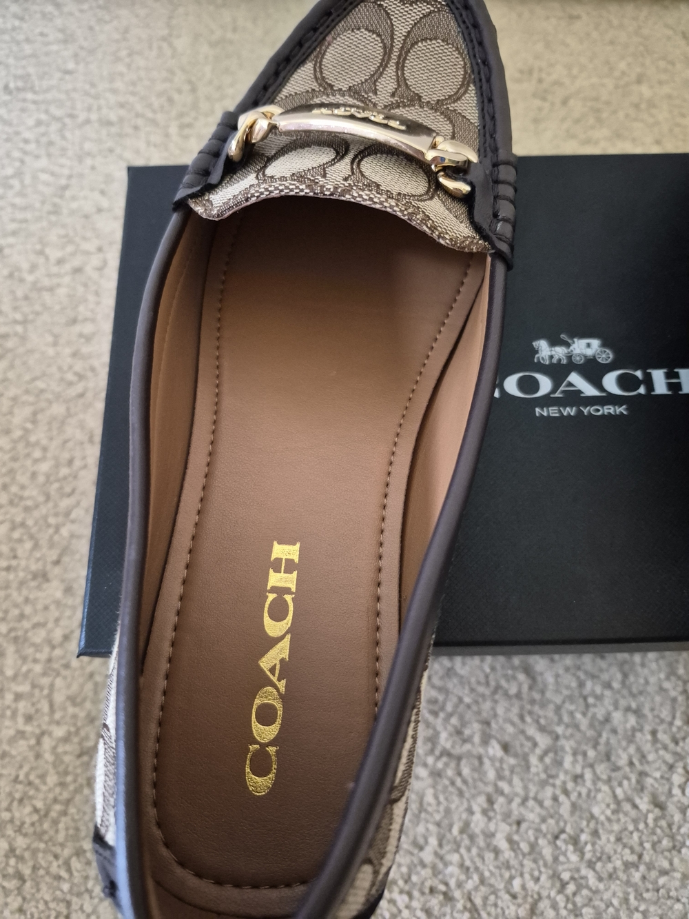 NWT COACH Women's Signature Canvas Brown Loafers with Gold Hardware Sz 7.5 - Picture 6 of 8